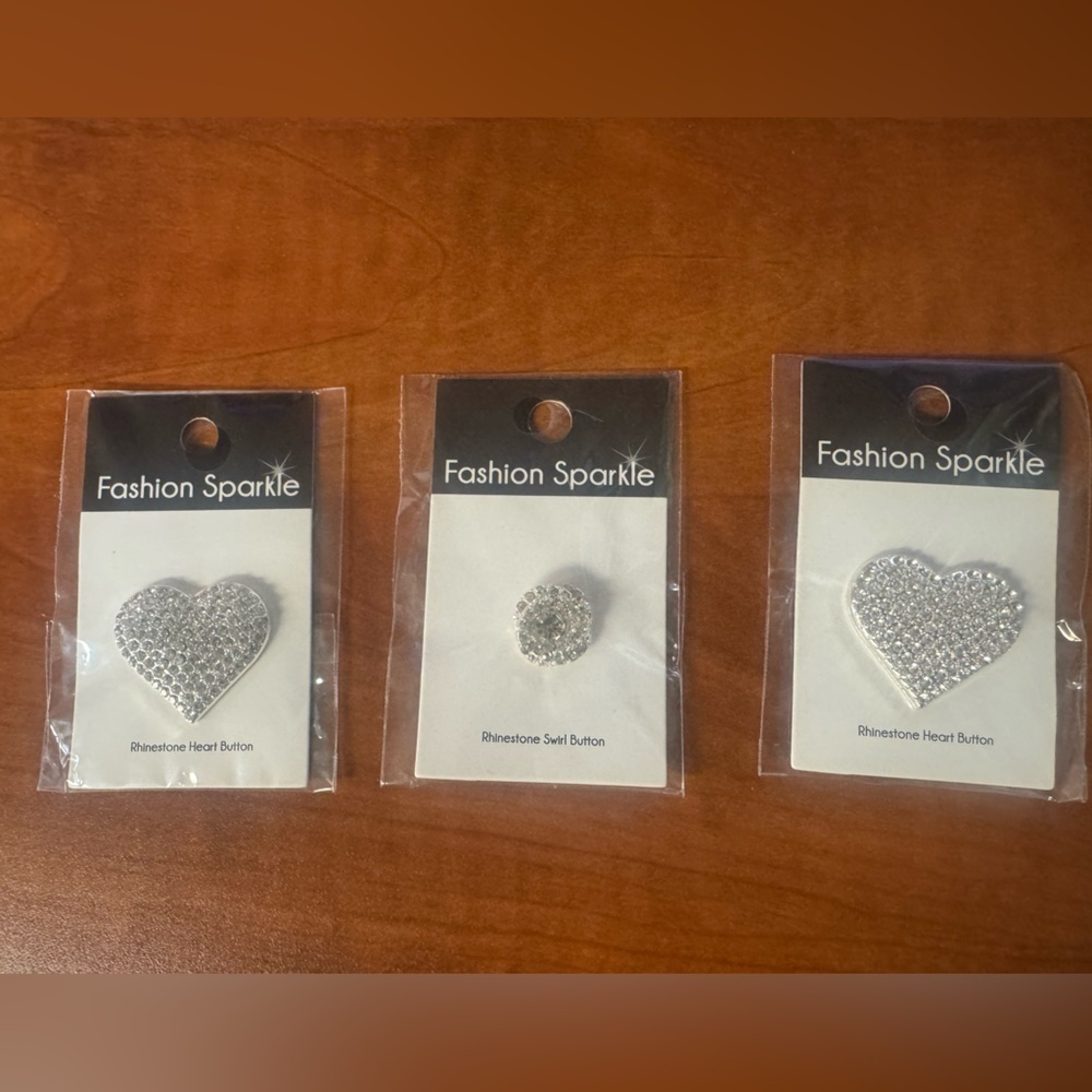 Fashion Sparkle Silver Heart and Round Buttons